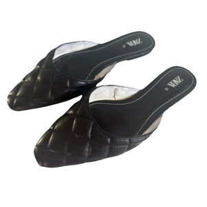 Zara Women’s Black Quilted Fabric Vegan Leather Slip On Mules Euro 39 US 8-8.5